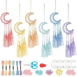 6 Set Small Moon Diy Dream Catcher Kit - Handmade Dream Catcher Keychain For💜